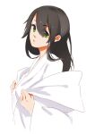  1girl 3four black_hair character_request green_eyes long_hair looking_at_viewer simple_background solo white_background 