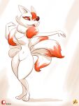  3:4 anthro breasts canid canine featureless_breasts female fox front_view fur furboz hotel_transylvania kitsune_(hotel_transylvania) looking_aside mammal navel nude orange_body orange_fur patreon red_body red_fur simple_background small_waist solo standing white_body white_fur wide_hips 
