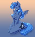  anthro anthrofied breasts dandy_(artist) equid equine female friendship_is_magic hasbro hi_res horn kneeling mammal my_little_pony nude princess_luna_(mlp) smile solo winged_unicorn wings 