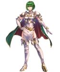  1girl armor belt black_legwear boots breastplate character_request closed_mouth dithorba_(fire_emblem) dress elbow_gloves fire_emblem fire_emblem:_genealogy_of_the_holy_war fire_emblem_heroes full_body gloves gold_trim green_eyes green_hair hand_on_hip high_heels highres looking_at_viewer official_art serious shiny shiny_hair short_dress short_hair shoulder_armor sleeveless solo standing thigh_boots thighhighs thighs transparent_background turtleneck white_dress white_footwear white_gloves yoneko_okome99 zettai_ryouiki 