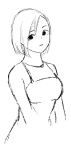  1girl agent_aika aika_(series) alternate_costume ayumi_(agent_aika) azelweien black_delmo breasts camisole collarbone cropped_torso greyscale looking_at_viewer monochrome parted_lips shirt short_hair sketch traditional_media 