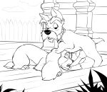  canid canine canis disney domestic_dog duo female feral hi_res jock lady_(disambiguation) lady_and_the_tramp male male/female mammal monochrome wugi 