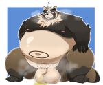  2021 absurd_res anthro areola balls belly big_balls brown_body brown_fur canid canine fur genitals hi_res kemono live-a-hero male mammal moobs navel nipples obese obese_anthro obese_male overweight overweight_anthro overweight_male peeing penis raccoon_dog shoen solo tanuki tdph2dubnoxxthu video_games 
