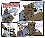  &lt;3 absurd_res anthro baby bodily_fluids brown_bear brown_eyes clock clothed clothing clyde_(happyroadkill) comic daughter dialogue facial_hair father father_and_child father_and_daughter female flat_colors fully_clothed giant_panda group happyroadkill hi_res male mammal parent parent_and_child polo_shirt riley_(happyroadkill) shirt simple_background t-shirt tears teddy_(happyroadkill) topwear ursid ursine watch white_background young 