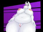  4:3 anthro belly big_breasts big_nipples boss_monster bovid breasts caprine criminalbunnydraws eyelashes female floppy_ears fur genitals goat halftone halftone_background hands_on_hips hi_res horn huge_breasts inverted_nipples long_ears looking_at_viewer low-angle_view mammal mature_anthro mature_female nipples overweight overweight_anthro overweight_female pattern_background pink_nipples pink_pussy purple_background purple_eyes pussy simple_background solo thick_thighs toriel undertale video_games white_body white_fur white_horn wide_hips worm&#039;s-eye_view 