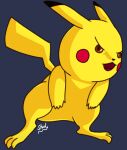  ambiguous_gender angry blue_background brown_eyes feral hi_res mammal multicolored_ears nintendo nude open_mouth pikachu pok&eacute;mon pok&eacute;mon_(species) quadruped red_cheeks rodent simple_background solo standing steel_snake tongue video_games yellow_body 