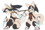  2019 anthro asian_clothing black_eyes black_hair blush breasts canid clothing countershading dagger east_asian_clothing female hair hi_res holding_dagger koki mammal melee_weapon ponytail simple_background solo standing thick_thighs weapon white_background white_countershading 