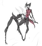  2020 anthro anthro_on_anthro arthropod black_body blue_tongue duo erection female genitals grimm_(hollow_knight) hi_res hollow_knight hornet_(hollow_knight) insect johnfoxart licking long_tongue male male/female nude oral penile penis penis_lick sex team_cherry tongue tongue_out tonguejob vessel_(species) video_games 