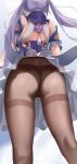  asian_clothes ass cameltoe genshin_impact keqing no_bra pantsu pantyhose skai_kun skirt_lift 
