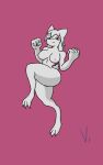  action_pose big_breasts big_butt breasts butt cat_lamb_hybrid cute_tail female fist hi_res mewlia pink_eyes pose raised_arm raised_fist small_nipples solo thick_thighs vamrack wide_hips 