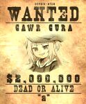  1girl a animal_hood cowboy_hat dollar_sign english_text eyebrows_visible_through_hair gawr_gura hat highres hololive hood hood_down kukie-nyan long_hair milestone_celebration shark_girl shark_hood twitter_username virtual_youtuber wanted 