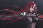  absurdres covered_nipples fate/grand_order fate_(series) gae_bolg_(fate) highres huge_filesize long_hair navel nmi red_eyes red_hair scathach_(fate) scathach_(fate)_(all) simple_background 