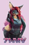  2021 5_fingers anthro black_body black_fur black_nose breasts canid canine clothed clothing digital_media_(artwork) female fingers fox fur goldendruid hair hi_res mammal open_mouth red_hair smile tan_body tan_fur teeth tongue 