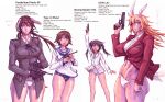  4girls animal_ears beretta_m1934 bottomless bunny_ears charlotte_e_yeager dog_ears dress francesca_lucchini gertrud_barkhorn gloves gun handgun luger_p08 m1911 military military_uniform miyafuji_yoshika multiple_girls muscular muscular_female nambu_type_14 pistol pointing pointing_up pointing_weapon sailor sailor_dress same_(carcharodon) strike_witches swimsuit underwear uniform weapon world_witches_series 