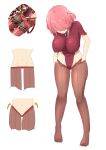  1girl ass_visible_through_thighs breasts cameltoe chest_jewel full_body head_down highleg highleg_leotard highres leotard nke_toumi pantyhose pink_hair pyra_(xenoblade) short_hair short_shorts shorts simple_background solo standing super_smash_bros. thigh_gap xenoblade_chronicles_(series) xenoblade_chronicles_2 
