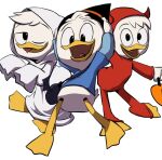  anatid anseriform anthro avian bird bottomless clothed clothing costume demon dewey_duck disney duck ducktales ducktales_(2017) food fruit ghost group halloween holidays huey_duck louie_duck male plant pumpkin shirt spirit topwear 