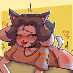  1:1 anthro breasts canid canine clothed clothing felid feline fur hair mammal open_mouth simple_background tem temmie_(undertale) undertale video_games white_body white_fur 