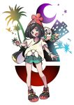  1girl :d beanie black_hair blush commentary_request crescent eyelashes gen_7_pokemon green_shorts grey_eyes hat head_tilt highres holding holding_poke_ball kisama looking_at_viewer on_shoulder open_mouth pigeon-toed poke_ball poke_ball_(basic) pokemon pokemon_(creature) pokemon_(game) pokemon_on_shoulder pokemon_sm rowlet selene_(pokemon) shirt shoes short_sleeves shorts smile standing starter_pokemon teeth tied_shirt tongue z-ring 