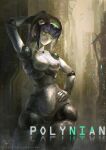  android breasts city clover_(polynian) doll_joints green_eyes hand_on_hip highres joints leaning_to_the_side looking_down medium_breasts metal_skin navel no_humans robot robot_neoanthropinae_polynian science_fiction solo twisted_torso watermark web_address yukishiro_chifuyu 