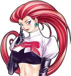  big_breasts breasts gloves jessie large_breasts latex latex_gloves long_hair lowres musashi_(pokemon) naughty_face nintendo no_bangs pierre_norano pokemon red_hair team_rocket 