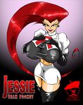  erect_nipples gloves graphicbrat jessie large_breasts long_hair musashi_(pokemon) nintendo no_bangs pokemon red_hair team_rocket thighhighs 