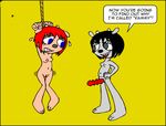  black_hair breasts caprine dialog dildo female hair humor imminent_rape lammy_lamb lesbian mammal manuel_hogflogger nipples nude parappa_the_rapper pun pussy rammy red_hair scared sex_toy shaking sheep smile strapon sweat text um_jammer_lammy unknown_artist 