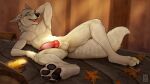  16:9 2021 4_toes anchee anthro black_pawpads canid canine digital_media_(artwork) feet fingers fur male mammal nude pawpads solo toes white_body white_fur widescreen 