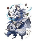  1girl apron blue_hair breasts chef_hat chef_uniform chocolate frills full_body gold_trim gun hair_over_one_eye hat ji_no kaguya_hime_(sinoalice) large_breasts long_hair looking_at_viewer official_art rifle sinoalice skull smile solo transparent_background weapon whipped_cream 