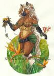  2015 amber_(hookie_spookie) anthro bay biped birdflower clothed clothing coldruru equid equine female flower gloves_(marking) hair horse jungle mammal markings nature plant silverbay solo standing 