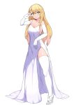  +_+ 1girl bangs bare_shoulders blonde_hair breasts dress gloves large_breasts long_dress long_hair looking_at_viewer shokuhou_misaki sikijou77o sleeveless sleeveless_dress smile solo toaru_majutsu_no_index white_dress white_gloves white_legwear yellow_eyes 