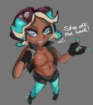  animal_humanoid beauty_mark cephalopod cephalopod_humanoid clothed clothing crossgender dark_body dark_skin english_text hi_res horizontal_pupils humanoid justdavefnd legwear male marina_(splatoon) marine marine_humanoid mollusk mollusk_humanoid navel navel_piercing nintendo nipples octarian octoling octopus_humanoid open_clothing open_topwear pecs piercing pseudo_hair pupils solo splatoon stockings tentacle_hair tentacles text topwear video_games 