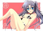  1girl ahoge animal_ears animal_print bangs bell bell_choker bikini black_choker blue_eyes blush border breasts chinese_zodiac choker commentary_request cow_ears cow_horns cow_print cowbell eyebrows_visible_through_hair floating frown grey_hair hair_between_eyes highres horns long_hair looking_at_viewer lyrical_nanoha mahou_shoujo_lyrical_nanoha_vivid medium_breasts metaruzo new_year open_mouth print_bikini red_background side-tie_bikini sieglinde_jeremiah solo swimsuit twintails white_bikini white_border year_of_the_ox 