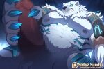  2020 abs animated anthro balls biceps censored claws fur genitals league_of_legends male mammal masturbation muscular muscular_anthro muscular_male nipples pecs penis polar_bear riot_games short_playtime sollyz solo text url ursid ursine video_games volibear white_body white_fur 