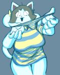 accessory big_breasts breasts canid canine clothed clothing felid feline female general_proton hair hair_accessory hair_bow hair_ribbon holding_clothing holding_object holding_panties holding_underwear looking_at_object mammal panties ribbons solo tem temmie_(undertale) thick_thighs undertale underwear video_games white_body 