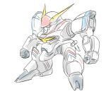  chibi clenched_hands d-1 kikou_senki_dragonar looking_ahead mashin_eiyuuden_wataru mecha niiyan no_humans parody solo standing style_parody white_background yellow_eyes 