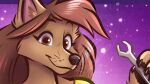  &lt;3 2020 anthro bowman&#039;s_wolf brown_body brown_eyes brown_fur brown_hair canid canine canis cheek_tuft cropped facial_tuft female florence_ambrose freefall fur hair holding_object holding_tool inner_ear_fluff looking_at_viewer mammal nicnak044 preview simple_background smile solo tools tuft webcomic wolf wrench 