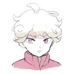  1boy ahoge bangs bede_(pokemon) blonde_hair closed_mouth commentary_request curly_hair expressionless male_focus ni_lu_unk pokemon pokemon_(game) pokemon_swsh popped_collar purple_eyes short_hair simple_background sketch solo white_background 