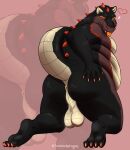  anthro backsack balls butt butt_grab genitals hand_on_butt hi_res hybrid male overweight overweight_anthro overweight_male presenting presenting_hindquarters raised_tail slightly_chubby solo treebarkdragon 