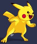  2021 3_toes 5_fingers ambiguous_gender angry blue_background brown_eyes feet feral fingers hi_res mammal multicolored_ears nintendo nude open_mouth pikachu pok&eacute;mon pok&eacute;mon_(species) quadruped red_cheeks rodent simple_background solo standing steel_snake toes tongue video_games yellow_body 