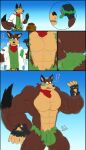 absurd_res anthro big_muscles canid canine caseyljones clothing comic cosplay fox growth hi_res huge_muscles hyper hyper_muscles macro male mammal muscular muscular_anthro muscular_male solo torn_clothing 