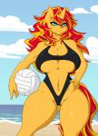  anthro anthrofied beach big_breasts breasts camel_toe clothing equestria_girls equid equine female hasbro hi_res horn mammal my_little_pony nipple_outline one-piece_swimsuit seaside solo sunset_shimmer_(eg) swimwear unicorn xelsword 