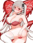  1girl ass azur_lane bare_shoulders black_ribbon bow bra breasts candy chocolate chocolate_heart cleavage detached_collar food formidable_(azur_lane) grey_hair hair_bow hair_ribbon happy_valentine heart highres kidon lace-trimmed_bra lace_trim large_breasts long_hair looking_at_viewer panties pink_bra pink_panties ribbon simple_background solo striped striped_bra thighhighs twintails two-tone_ribbon underwear valentine very_long_hair white_background white_legwear white_ribbon 