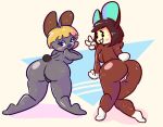  animal_crossing anthro argylesockx blush bodily_fluids bonbon_(animal_crossing) butt carmen_(animal_crossing) duo female lagomorph leporid mammal nintendo rabbit sweat video_games 