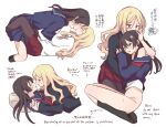  2girls black_hair blonde_hair blue_eyes blue_skirt blush bottomless closed_eyes commentary_request frenda_seivelun girl_on_top hair_between_eyes hair_ornament highres kiss long_hair miiii multiple_girls pleated_skirt red_skirt saliva saliva_trail saten_ruiko school_uniform serafuku sicks simple_background skirt toaru_kagaku_no_railgun toaru_majutsu_no_index translation_request white_background yuri 