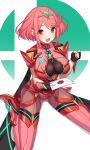  1girl absurdres black_gloves breasts earrings fingerless_gloves gloves green322 hair_ornament highres jewelry large_breasts leggings pyra_(xenoblade) red_eyes red_hair red_shorts short_hair short_shorts shorts solo super_smash_bros. thighhighs tiara xenoblade_chronicles_(series) xenoblade_chronicles_2 