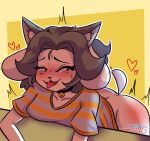  &lt;3 1:1 absurd_res anthro blush breasts canid canine clothed clothing felid feline female fur hair hi_res mammal open_mouth simple_background solo spooklg tem temmie_(undertale) undertale video_games white_body white_fur 