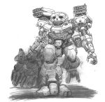  atlas_(battletech) battletech black_eyes capitan_06 graphite_(medium) mecha missile_pod no_humans open_hand science_fiction solo_focus traditional_media walking white_background 