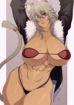 abs animal_humanoid big_breasts breasts cat_humanoid cleavage clothed clothing eye_patch eyewear felid felid_humanoid feline feline_humanoid female ghyslaine_dedorudia grey_hair hair hi_res humanoid looking_at_viewer lunasanguinis mammal mammal_humanoid muscular muscular_female mushoku_tensei panties thick_thighs underwear wide_hips 