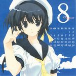  2008 august black_hair calendar_(medium) hat highres mitsumi_misato original short_hair sky solo 