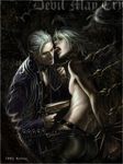  2boys brothers chest dante_(devil_may_cry) devil_may_cry fangs gun handgun incest licking male_focus multiple_boys pistol shirtless siblings vergil weapon wolfina yaoi 